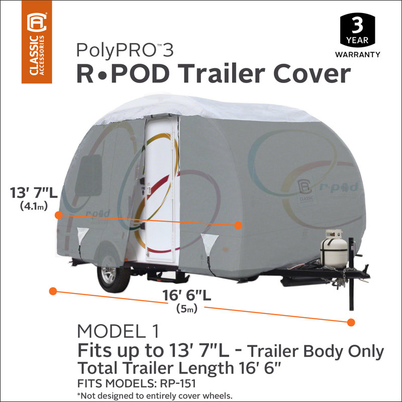 Gray and White PolyPRO3 Travel Trailer Cover with Storage Bag