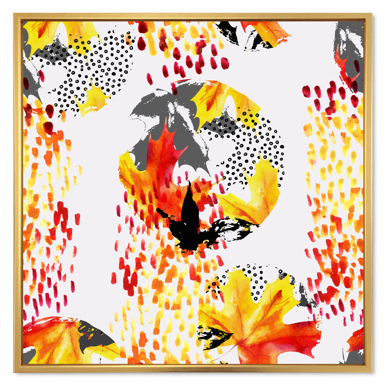 Jaune et rouge, couleurs d'automne, reproduction d'art sur toile, H 30 po x l 30 po x P 1 po, Cadre flottant doré