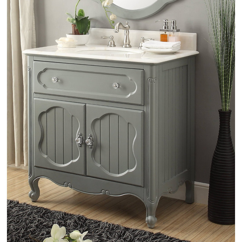 Harbaugh 34'' Single Bathroom Vanity with Marble Top, Gray