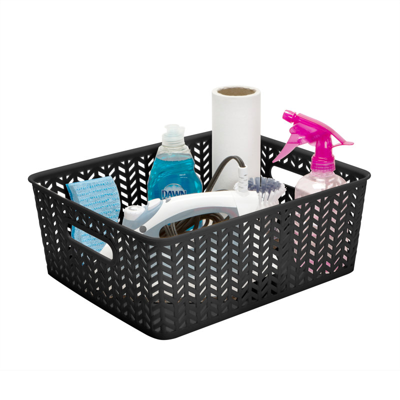 Set of 3 Grey Herringbone Polypropylene Small Storage Baskets