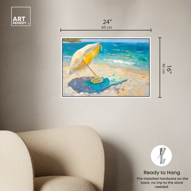 Morning Beach View Colorful Coastal Canvas Wall Art with White Floater Frame