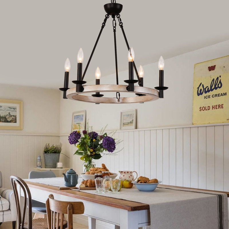 Farmhouse Wagon Wheel Chandelier for Dining Room, Living Room,Foyer,Kitchen,Bedroom. UL Listed,Warehouse Shipped by Wayfair