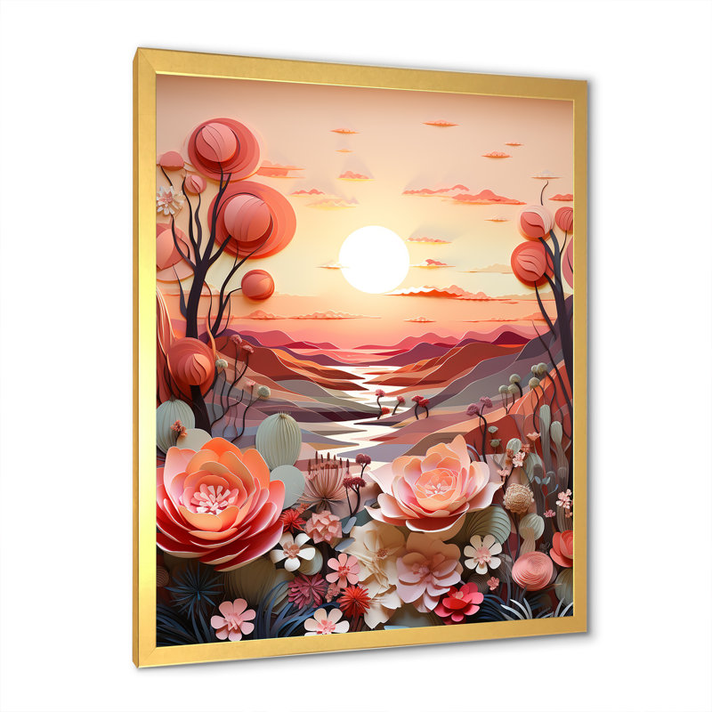 Cactus Tangerine Twilight I sur toile, H 44 po x l 34 po x P 1,5 po, Cadre doré simple