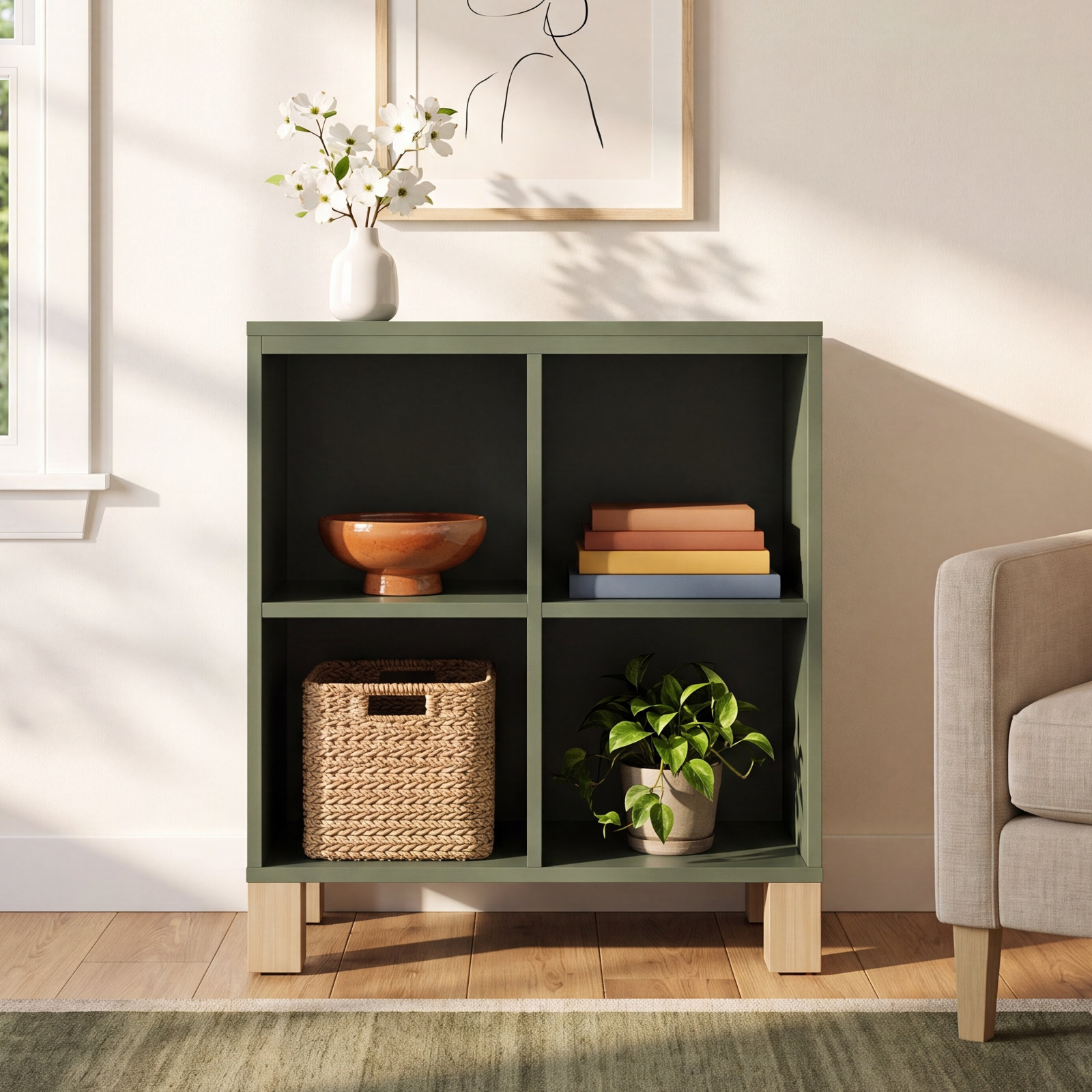 California Cube Organizer Bookcase, Olive