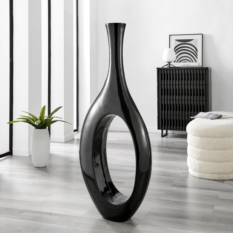 Hajari Modern Decorative Resin Handmade Floor Vase, 34" H x 13" W x 5" D, Black