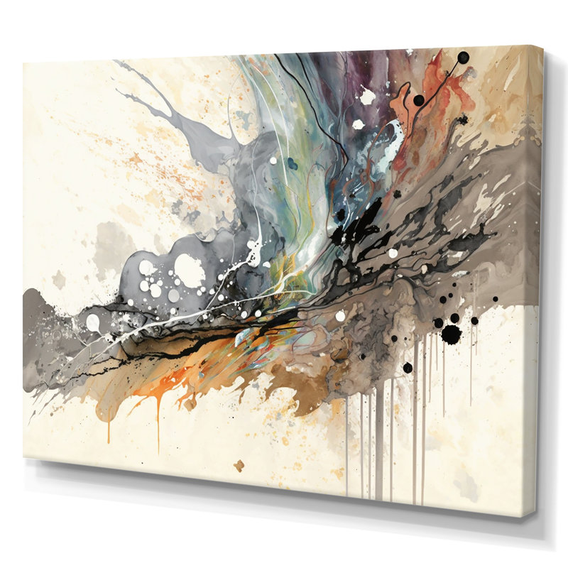 «Jazz Rhythms In Shades Of Grey III», art abstrait à l'encre liquide, Toile tendue, H 34 po x l 44 po x P 1,5 po