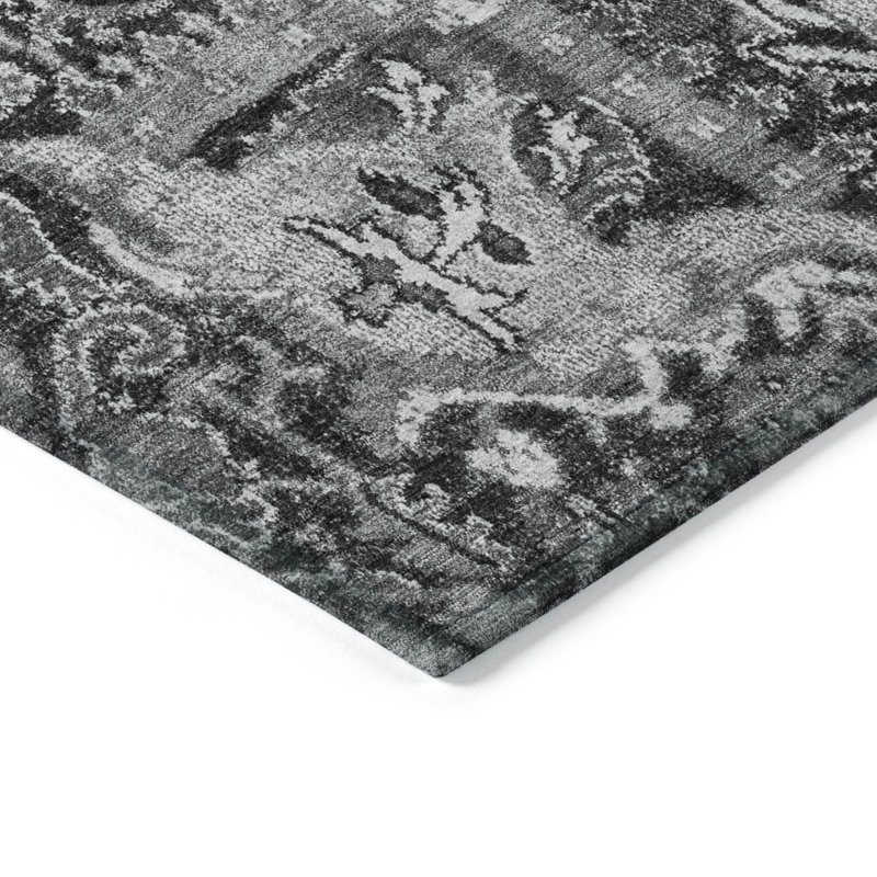 Red Synthetic Washable Rectangular Damask Rug 30" x 20"