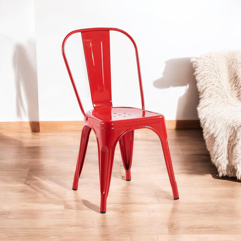 Modern Woolley Metal Stacking Dining Chair – Comfortable Durable Seating for Patio, Kitchen, or Outdoor Spaces, Red