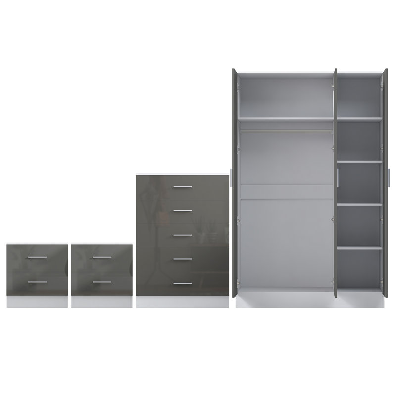 Eva Piece Bedroom Set, Grey Gloss / Matt White