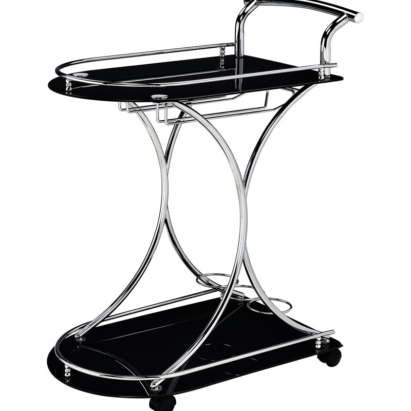 2 chariots-tablettes noirs et en verre pour salle à manger contemporaine, avec rangement en métal de 26,5 pouces de large et offrant un mouvement supplémentaire fluide, d'une hauteur de 34,75
