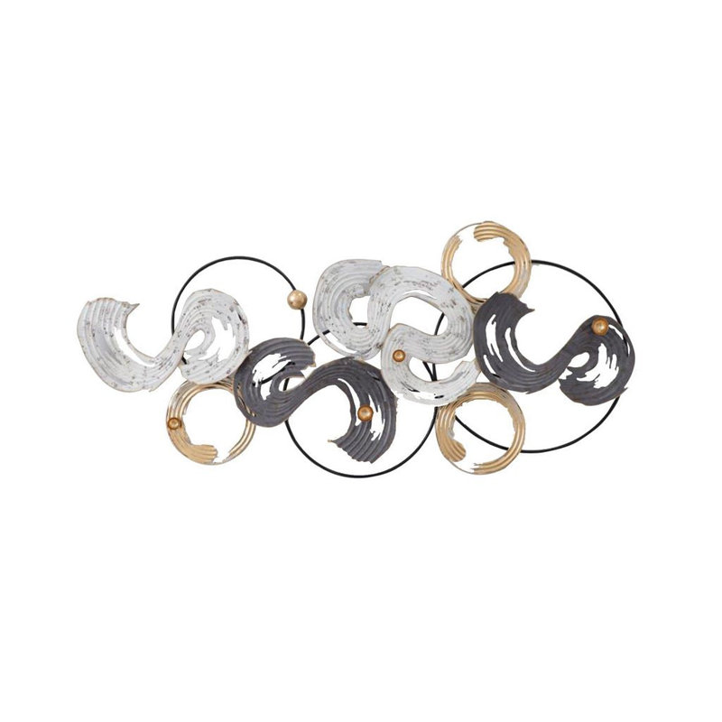 Décoration murale spirale en métal blanc, noir et or
