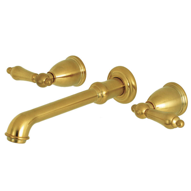 Kingston Brass English Country Two-Handle 3-Hole Wall Mount Roman Tub Faucet, Satin Brass