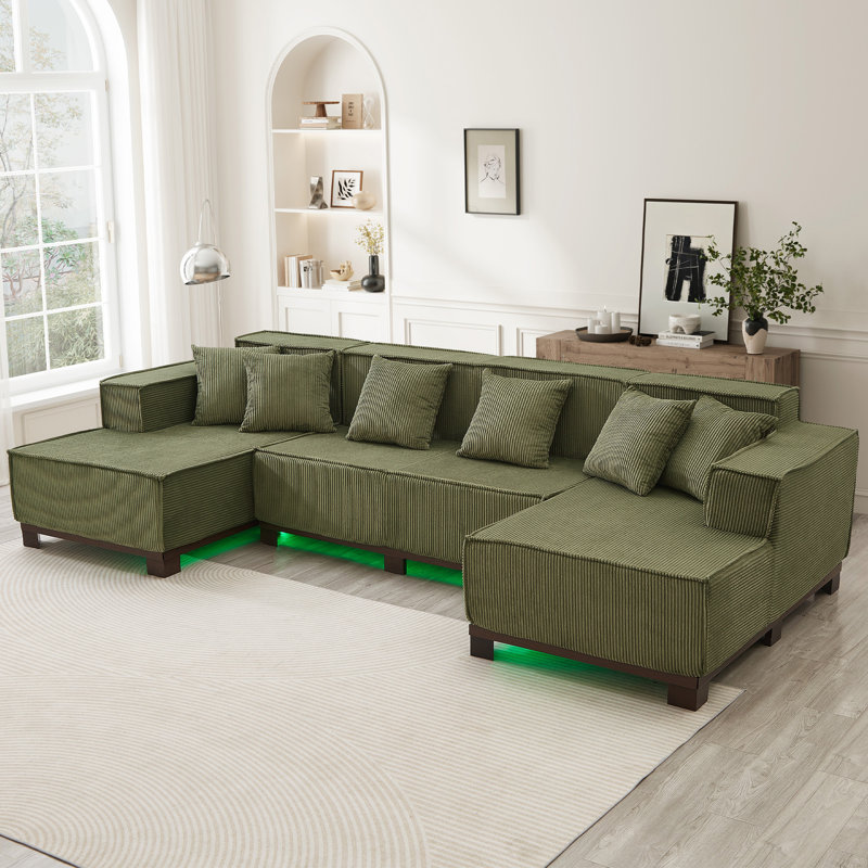 Canapé modulaire moderne en forme de U avec canapé à lumière modulaire 130 po avec bande lumineuse à DEL RVB et 6 coussins pour le salon