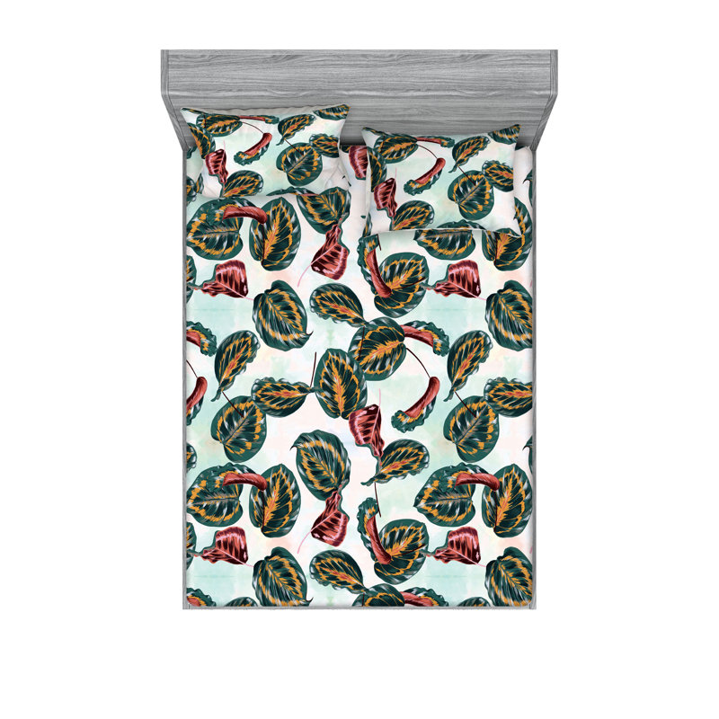 Drap-housse et taies décoratives 3 pièces Ambesonne, Bleu sarcelle, vert menthe, framboise / floral