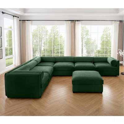 Grand canapé modulaire modulaire avec rangement, tissu chenille, dossier cylindrique et accoudoirs, 6 sièges pour le salon