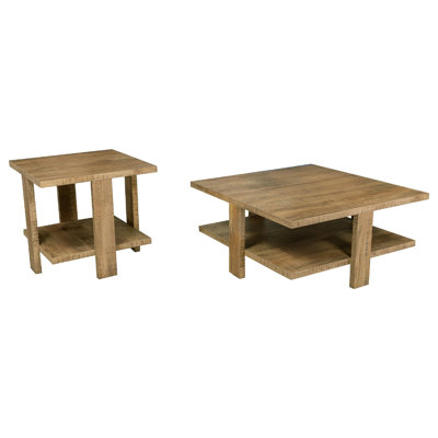 Dew 2Pc Coffee and End Table Set with Lower Shelf, Mango Brown Wood