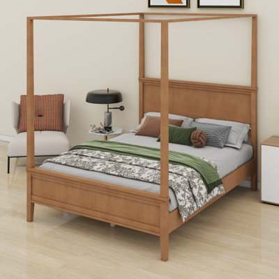 Cadre de lit à baldaquin avec pieds fuselés de style milieu du siècle et tête de lit de style champêtre pour un décor rustique moderne