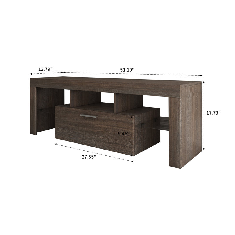 Raphaelle 62.98''Wide Wooden Media Console TV Stand with Remote Controlled LED Light, Brown/White