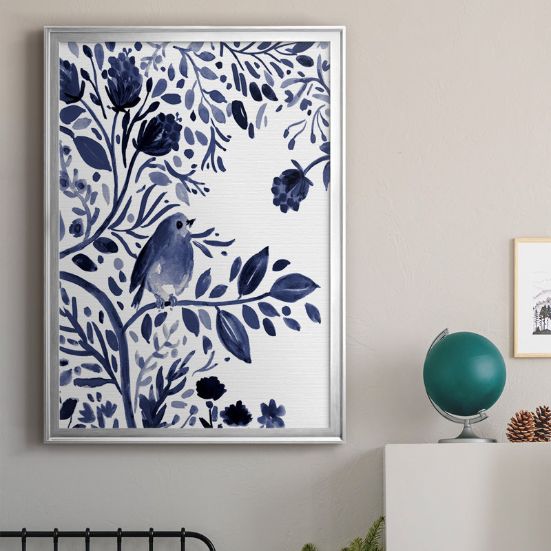 Indigo Song I - reproduction de cadre photo unique, Argent, H 36,5 po x l 26,5 po x P 1 po