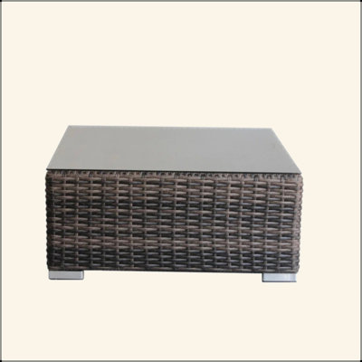 Table d'appoint carrée en osier PEHD avec cadre en aluminium et plateau en verre trempé sans assemblage requis