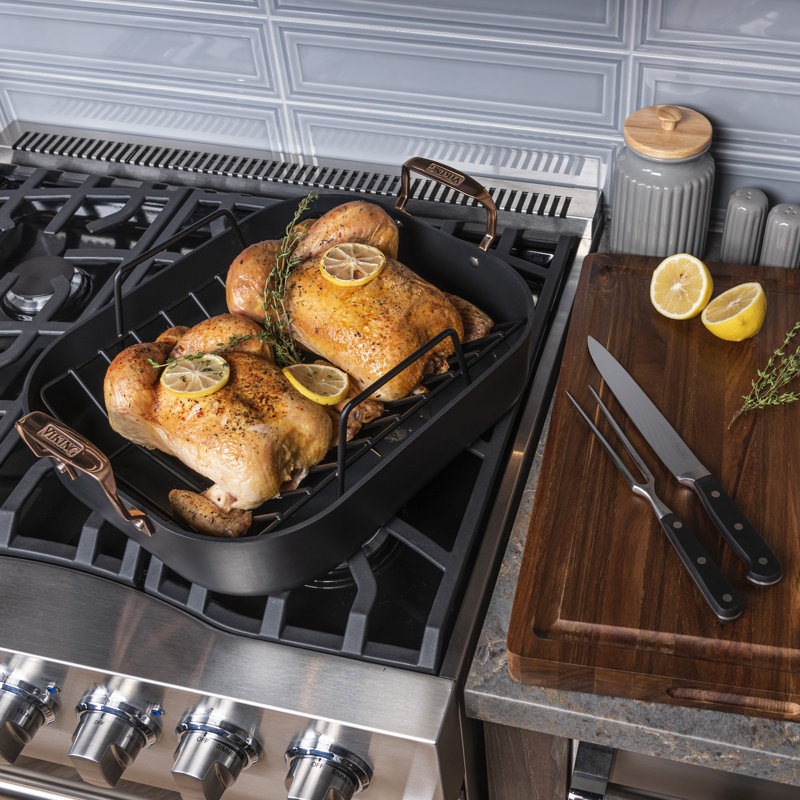 Viking Hard Anodized Roaster W/copper Handles And Double Bonus (2pc Carving Set And Thermometer)