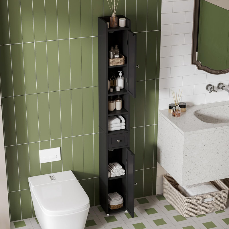 Armoire de rangement étroite pour salle de bain, Noir, noir, noir, noir