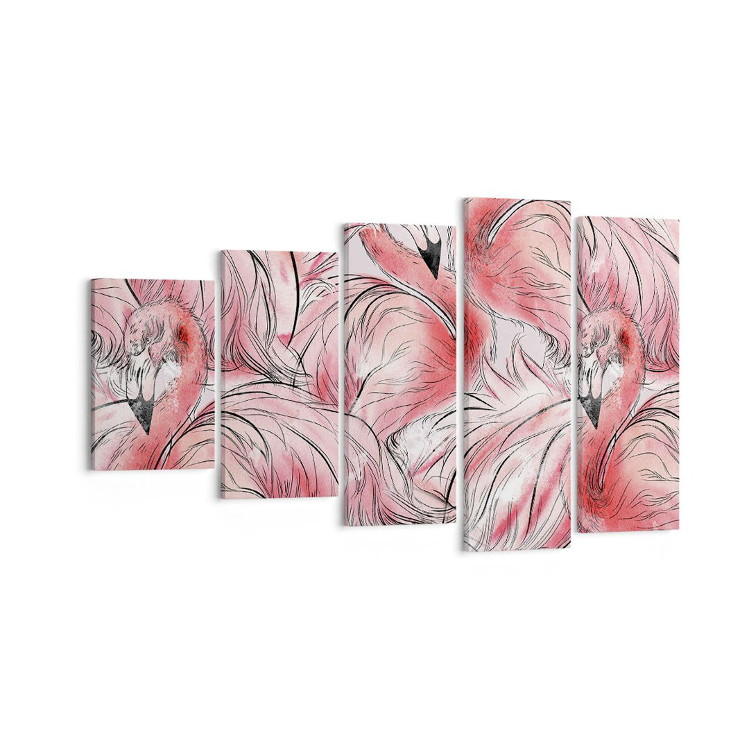 5-tlg. Leinwandbilder-Set Flamingo Pink Exoticism