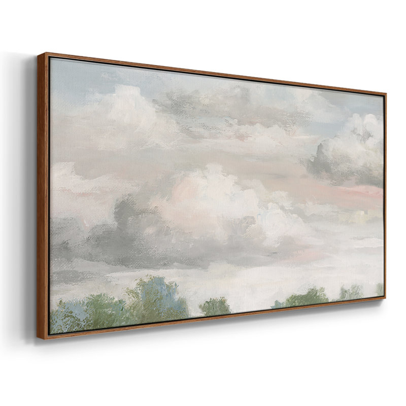«Pastel Monring Sky», toile tendue avec châssis encadré, prête à être accrochée, H 21 po x l 41 po, Noyer