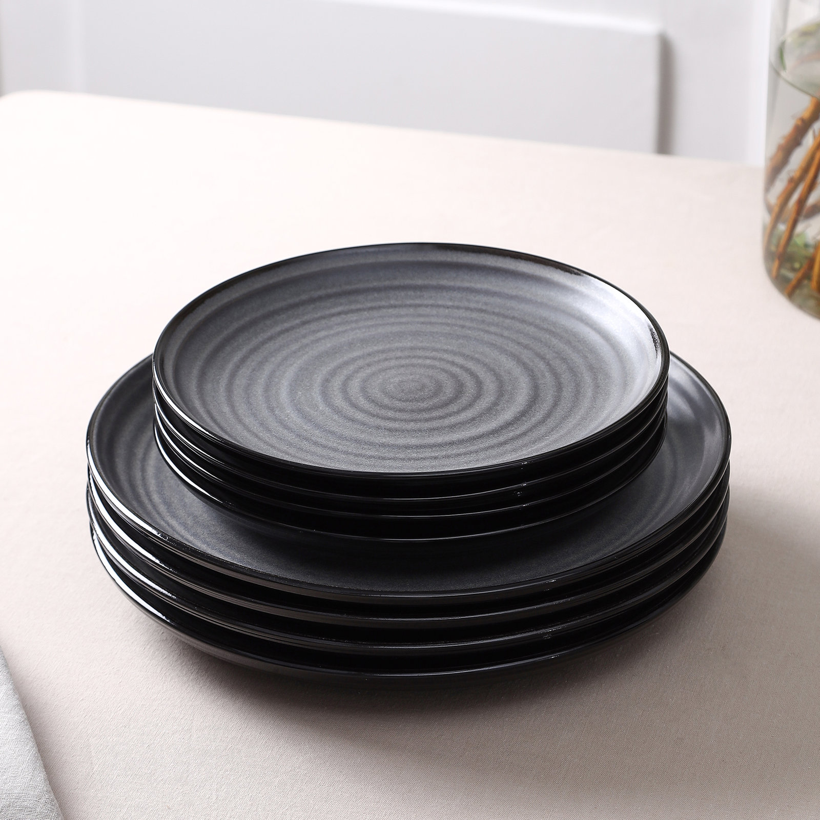 Dua Stoneware Dinnerware Set, Black