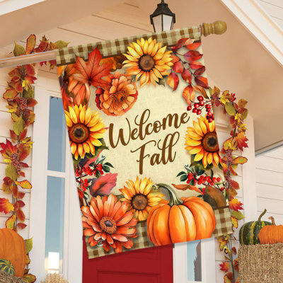Welcome Fall Flowers House Flag