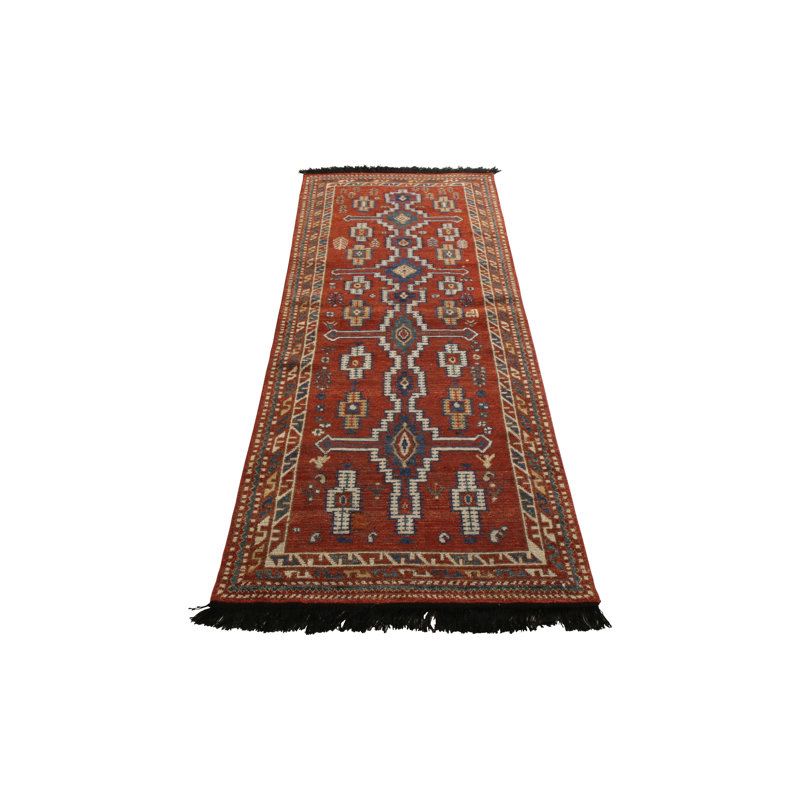 Rug & Kilim’S Tribal Runner In Red And Blue Geometric Pattern, Runner 3' x 8'