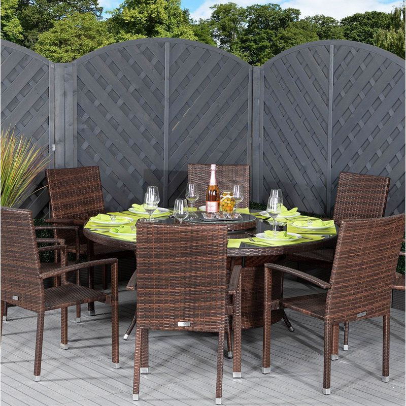 Erwin 8 - Person Patio Dining Set with Round Table , Cushions Included