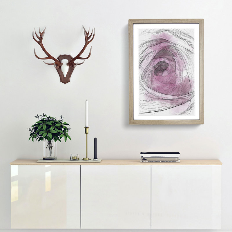 The Heart of a Pink Rose in Abstract - Picture Frame Graphic Art Print, 48cm H x 36cm W x 2cm D, Oak Framed