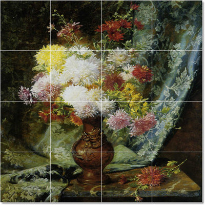 17" X 17" Ceramic Olaf Hermansen Flower Painting Decorative Mural Tile W22507: 4.25" X 4.25" (Set Of 16)-Ly16-