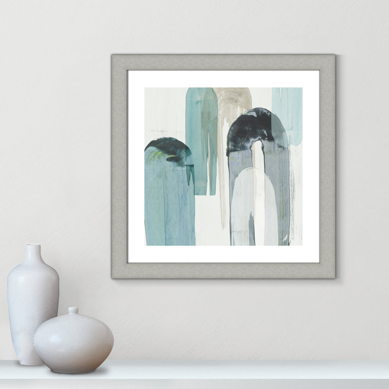Blue Arches II - Art encadré autoportant, Encadrement argent brossé, H 25 po x l 25 po x P 1,25 po