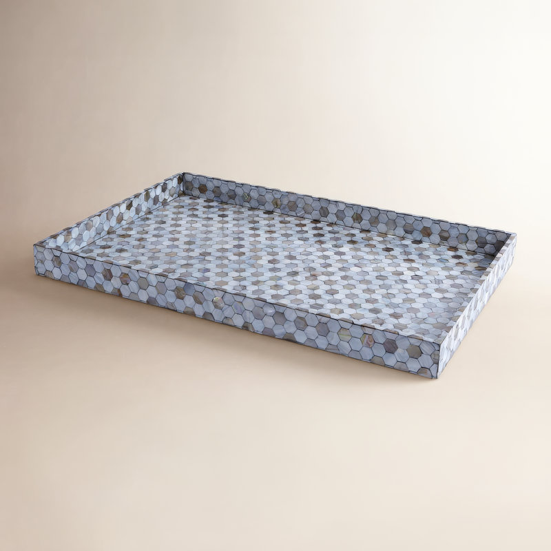 Mother Of Pearl Enamel / Lacquer Tray, 2.5" H x 18" W x 28" L, Pearl
