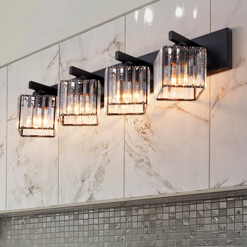 Modern 4-lights Vanity Light With Crystal Accents