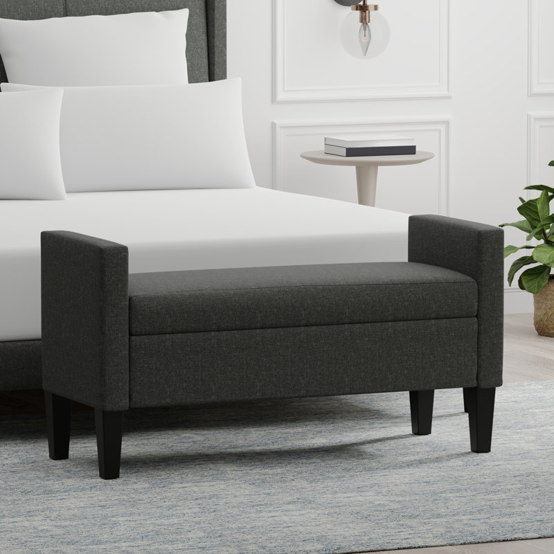 Banc de rangement à couvercle rabattable rembourré, Gris foncé, H 24 po x l 46,06 po x P 17,8 po