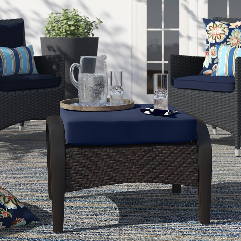Barcelo Rattan Club Ottoman with Cushion, Canvas Navy Sunbrella® Canvas