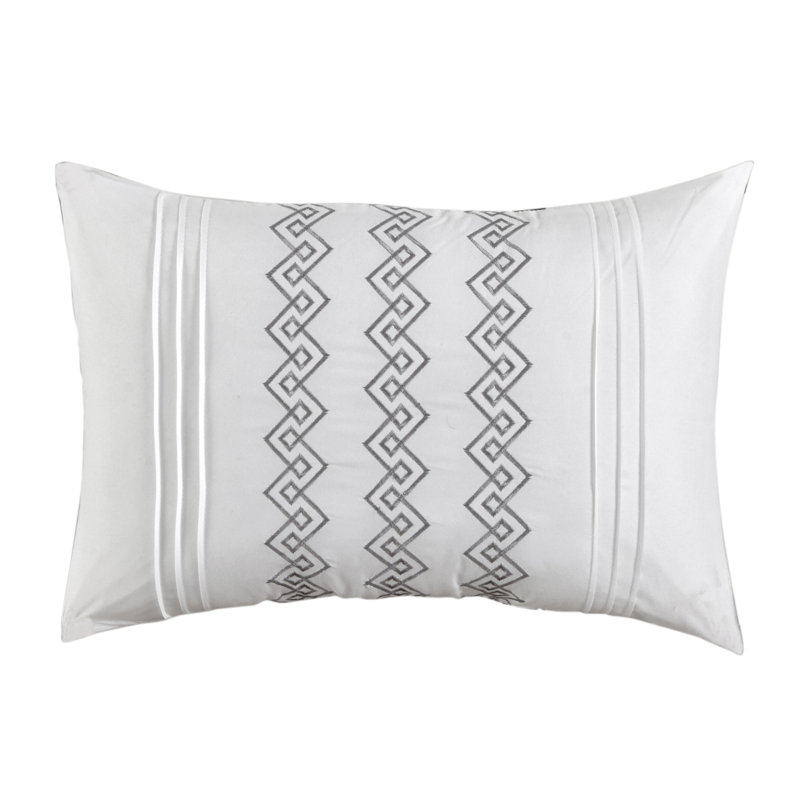Amelie 5 Piece Geometric Comforter Set, Full Comforter + 2 Shams + 2 Throw Pillows, Gray/White