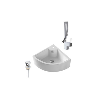 DROP Bath And Kitchen 18.7'' White Ceramic Specialty Bathroom Sink with Faucet and Overflow