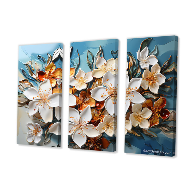 Plumeria blanc, art liquide, champ de fleurs - ensemble d'art mural champ de fleurs, H 28 po x l 36 po x P 1 po