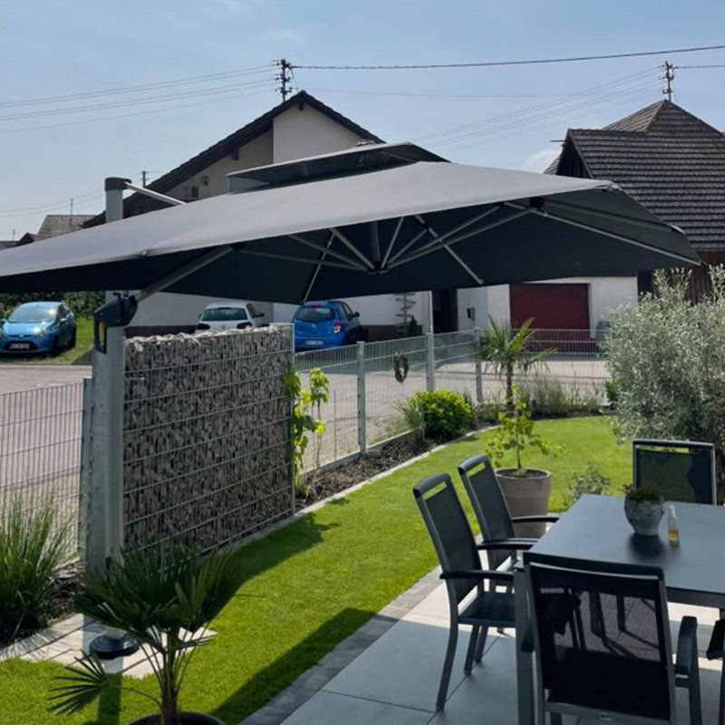 10' Square Cantilever Umbrella With Base In Ground, Gray