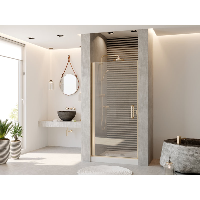 Porte de douche à charnière semi-sans cadre 24" x 74" Paragon Series, Nickel brossé