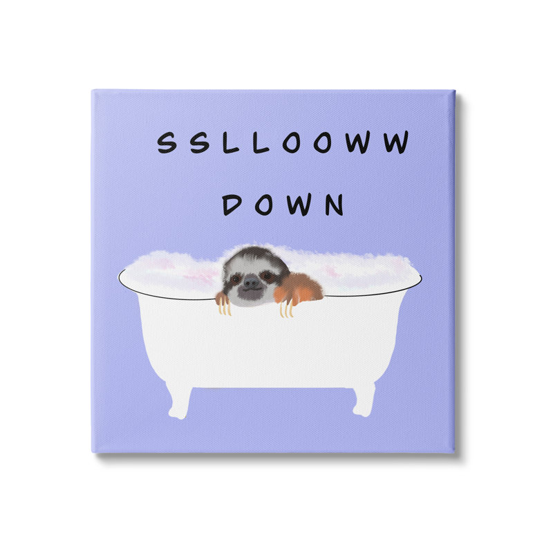 «Fia Slow Down Baby Sloth Bath Bath Lavender» par Ashley Singleton - impression sur bois, H 36 po x l 36 po x P 1,5 po
