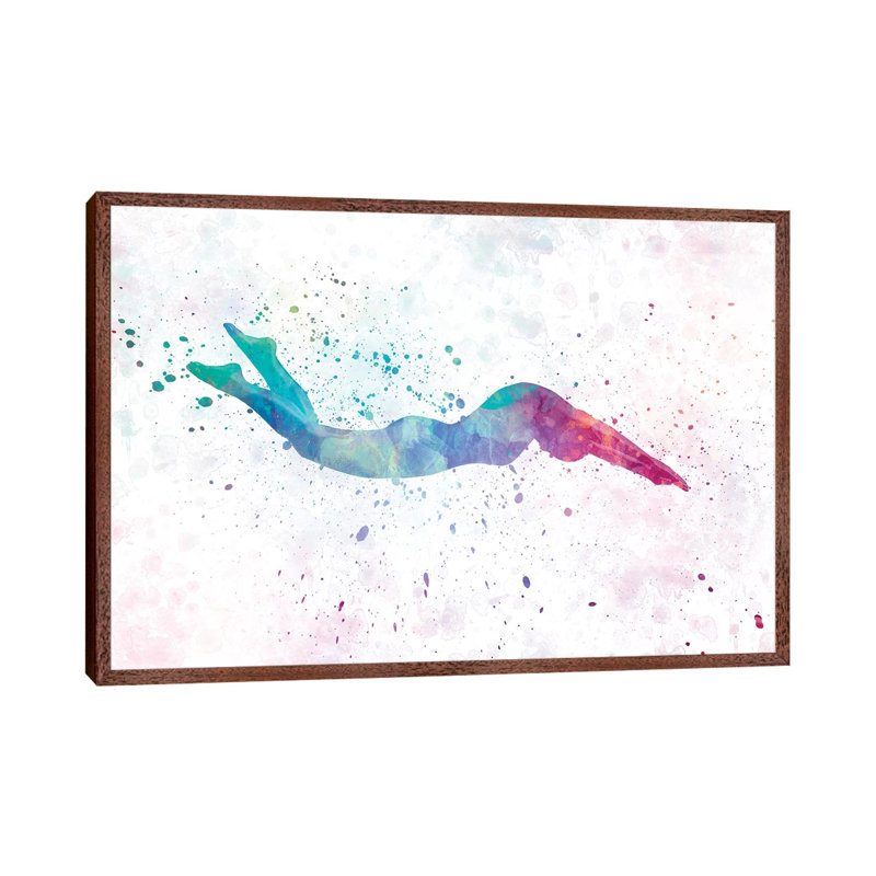Swimming Silhouette IV by Paul Rommer - Painting on Canvas, Classic Brown Wood Framed, 101.6 cm H x 66.04 cm W