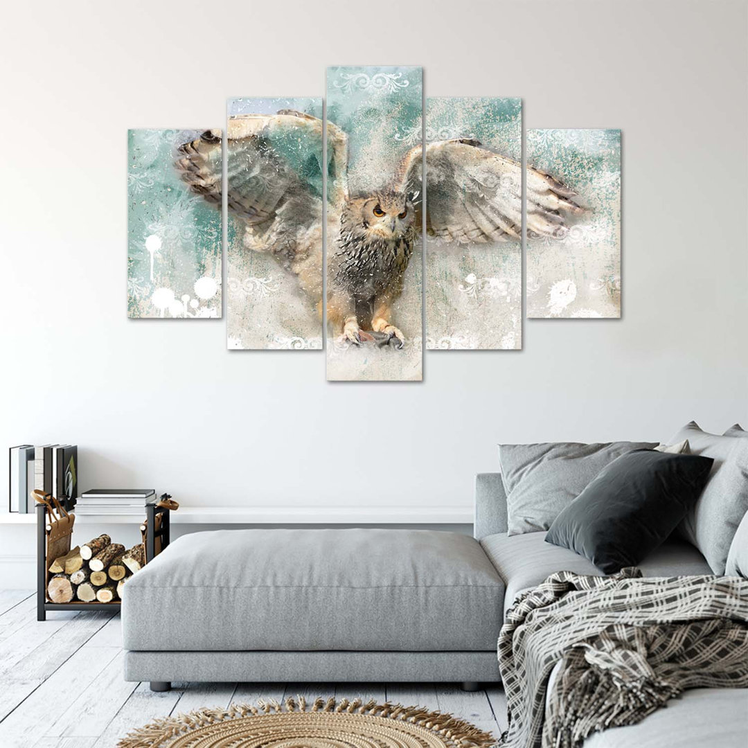 5-tlg. Leinwandbilder-Set Owl Birds Nature Animals