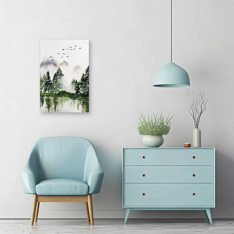 Art mural moderne sur toile 12 "x 18" Misty Mountain Forest - vert