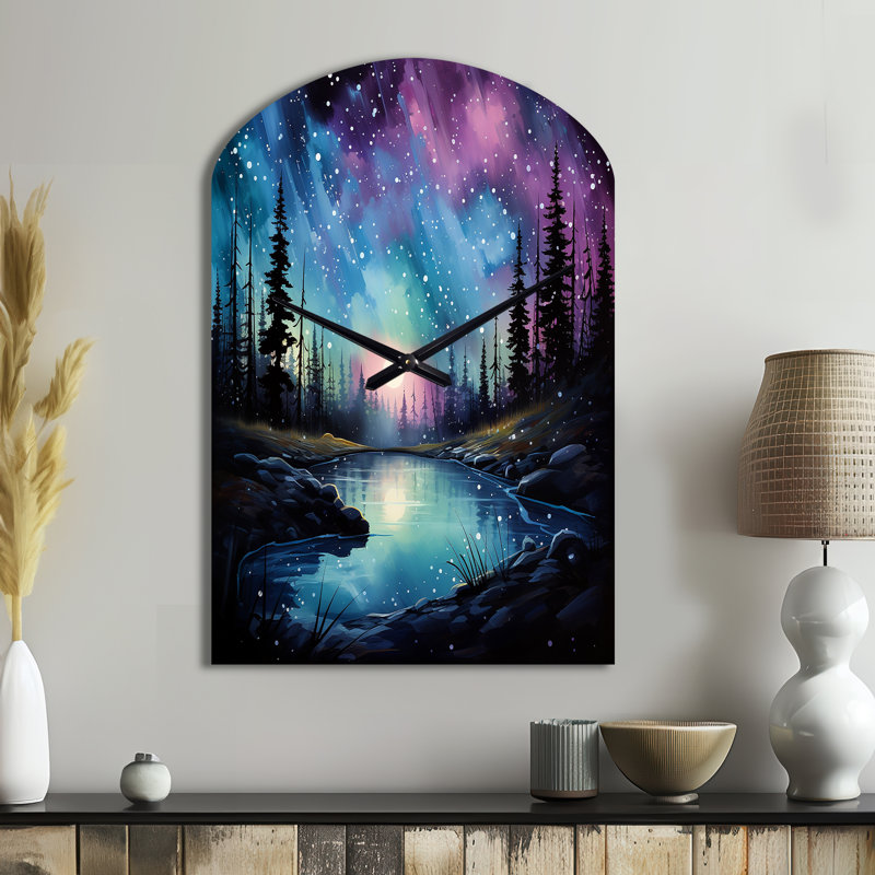 Aurora Borealis Dancing Lights VI - Horloge murale en métal Aurora Borealis, Moyenne
