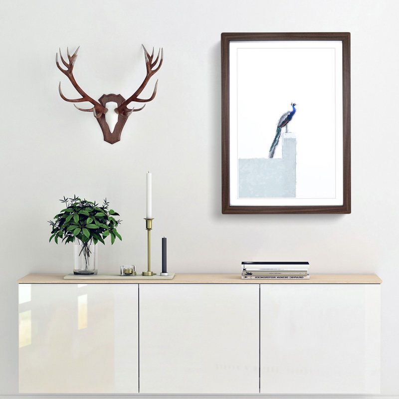 Peacock in Abstract - Picture Frame Graphic Art Print, Walnut Framed, 87cm H x 62cm W x 2cm D